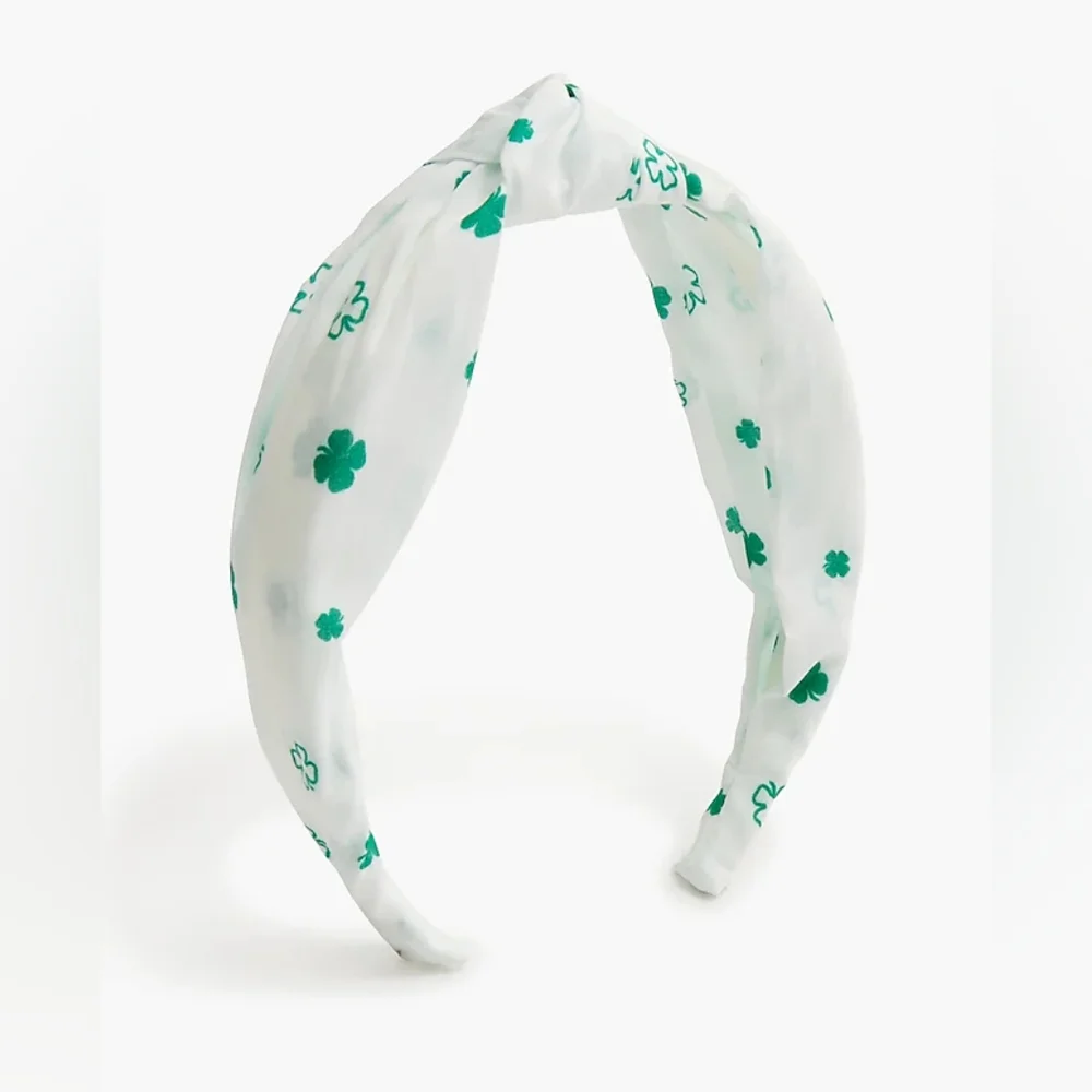 J.Crew Printed Knot Headband, White/ Green